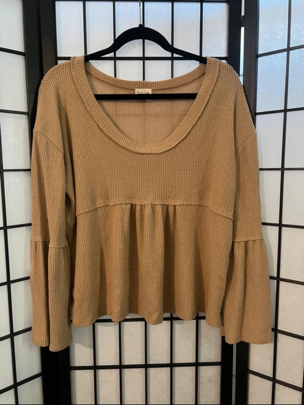 Peach Love California Ribbed Peplum Long-Sleeve Top - Beige